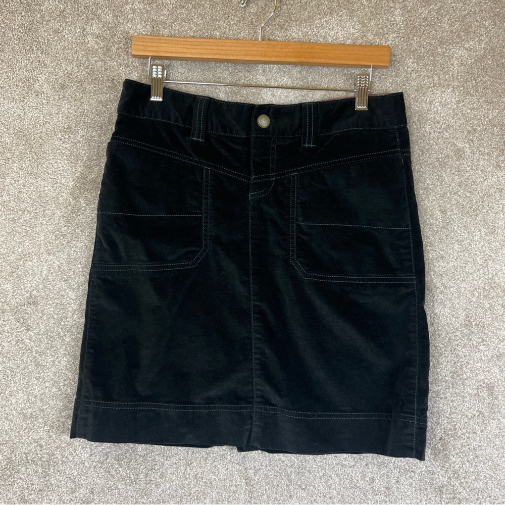 Athleta Skirt Womens 4 Black Velvet Front Zip Pockets Knee Length- 2729*